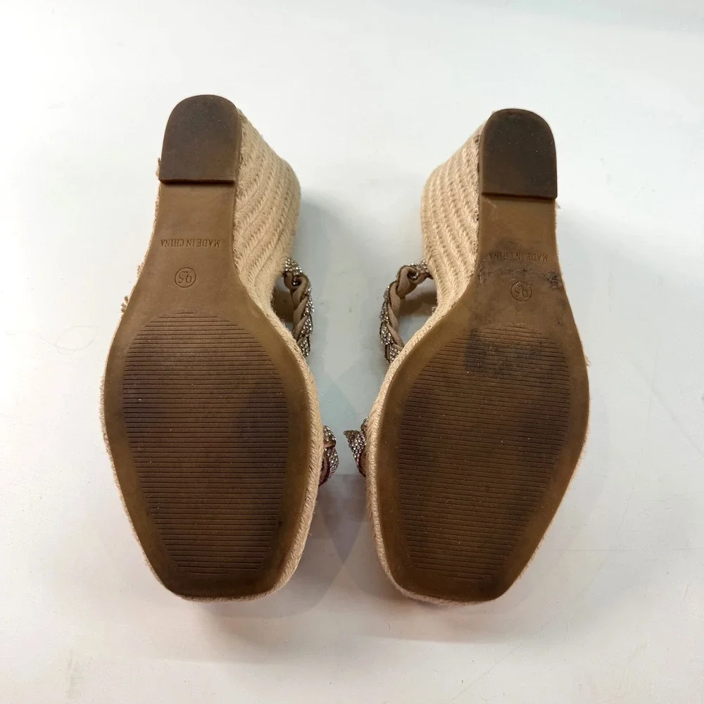 Steve Madden Espadrille Wedge Sandals‎ Rhinestone Braided Straps Size 9.5 Summer